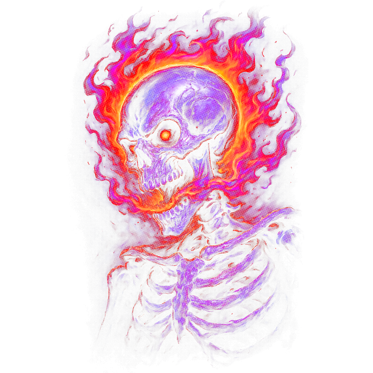 Horreur Squelette Crane Flammes Violettes