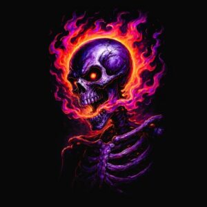 Horreur Squelette Crane Flammes Violettes