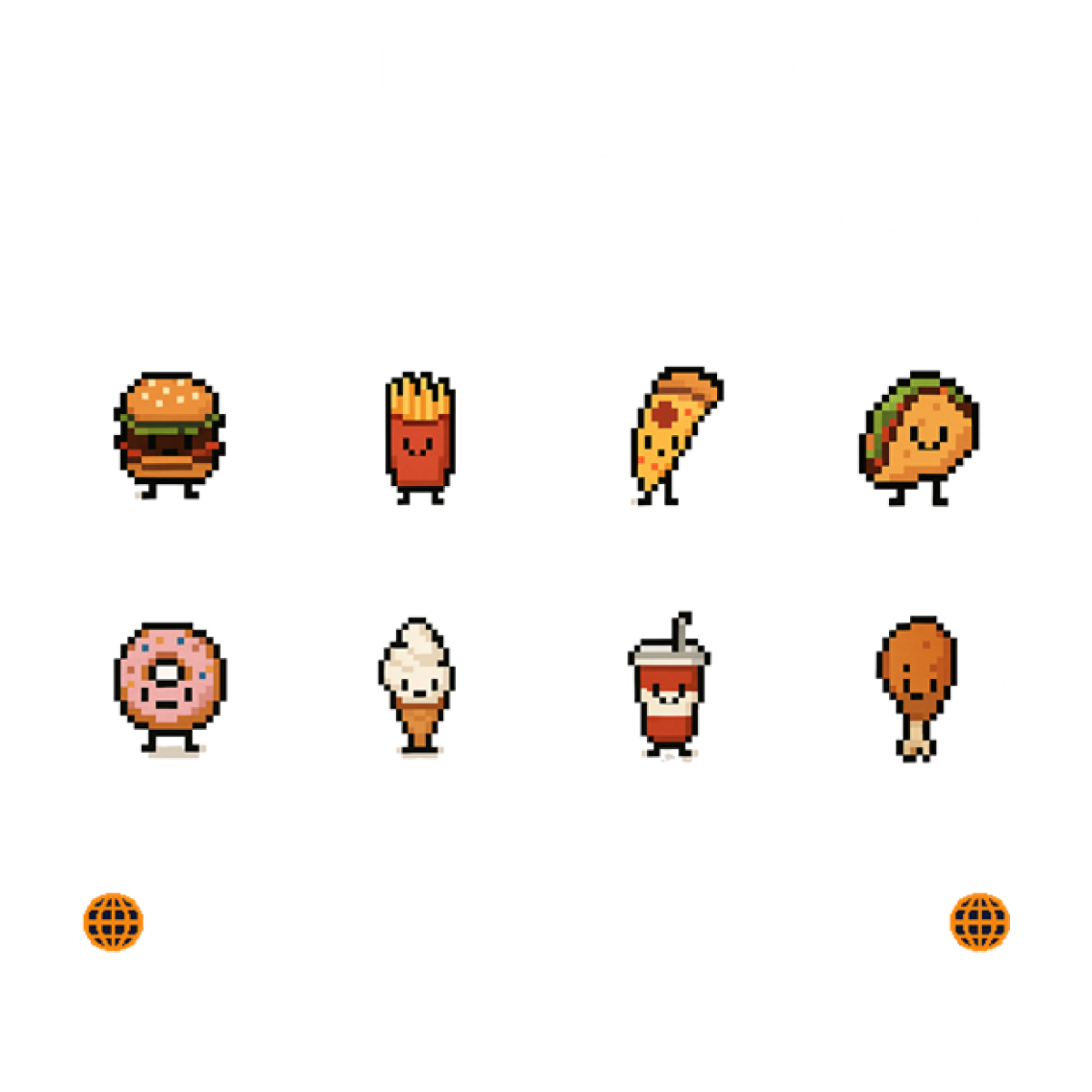 Icônes pixel art aliments et boissons joyeuses