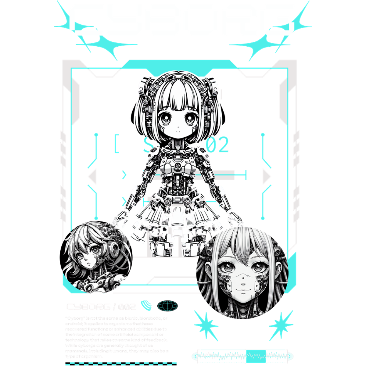 Illustrations manga robotique visage cyborg