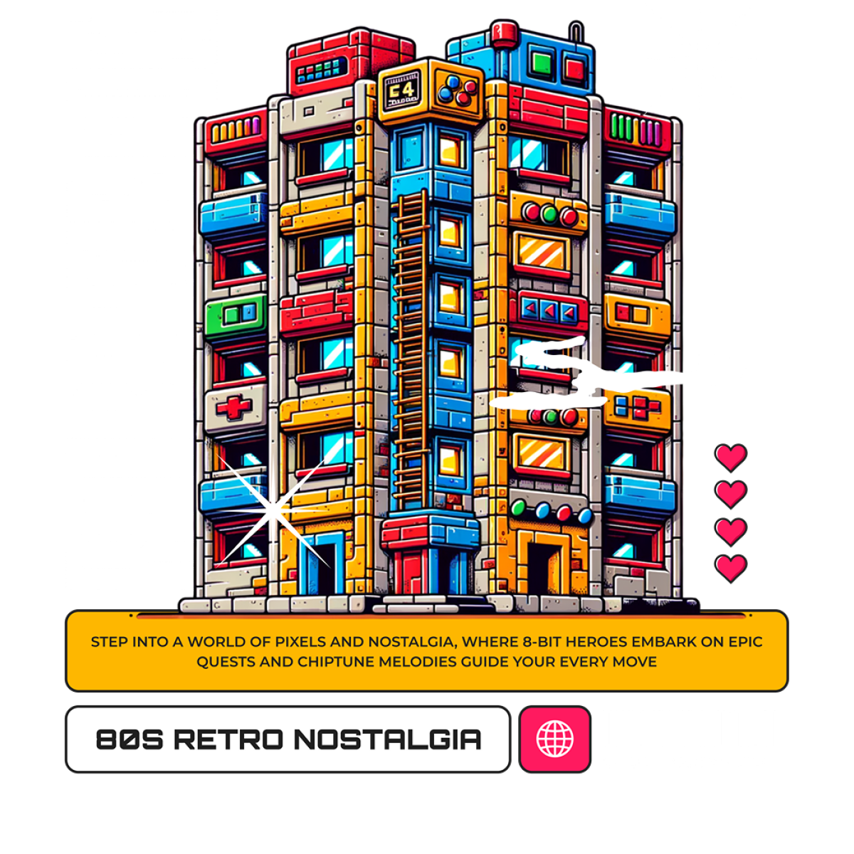 Immeuble coloré style jeux vidéo rétro
