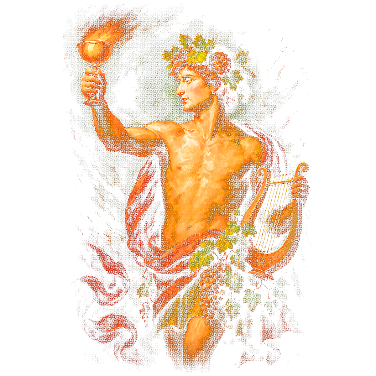 Jeune homme couronne vigne lyre flamme toast