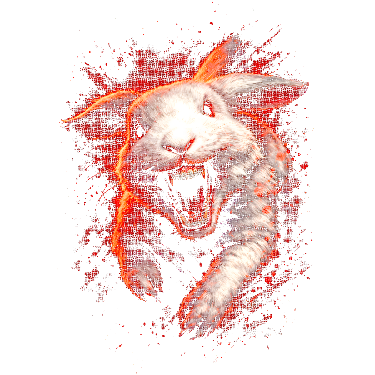 Lapin féroce gueule ouverte éclaboussures rouges