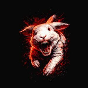 Lapin féroce gueule ouverte éclaboussures rouges