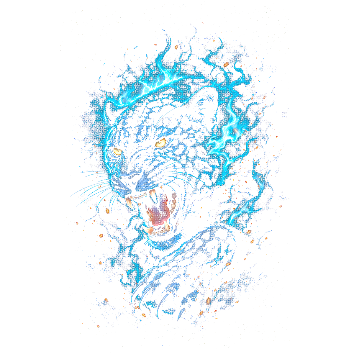 Léopard rugissant éclairé bleu électrique