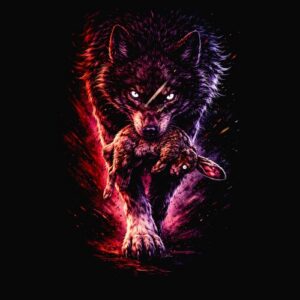 Loup courant tenant un lièvre