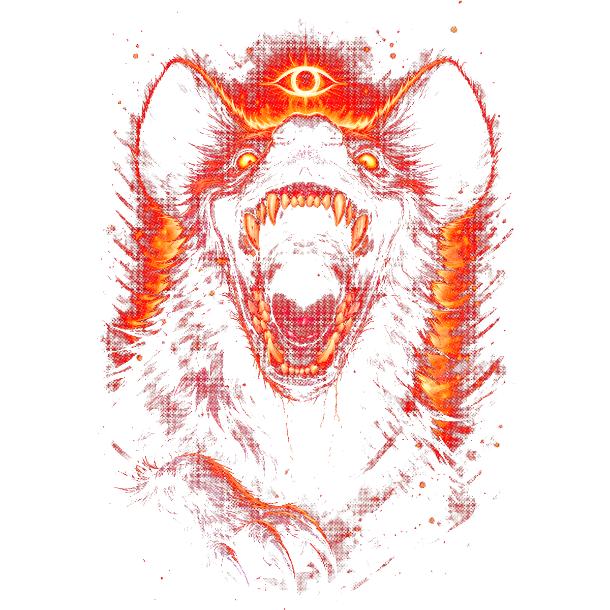 Loup rugissant œil troisième mystique