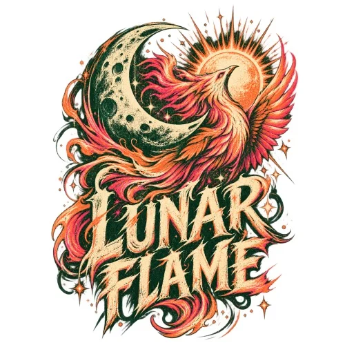 Lunar Flame Phénix feu lune soleil étoiles flammes