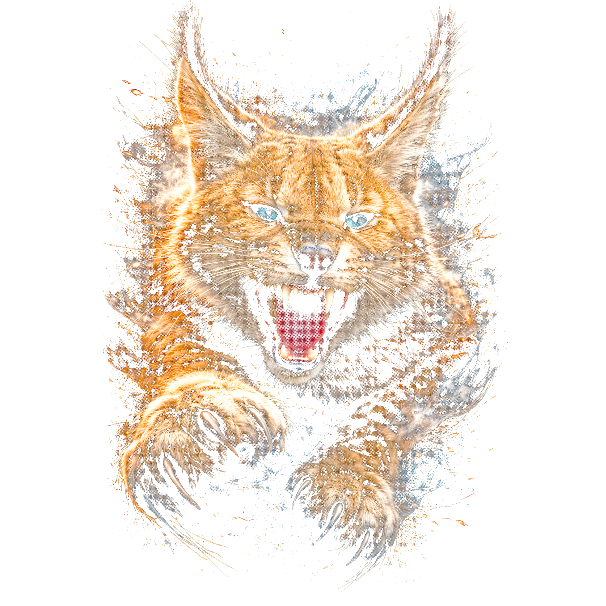 Lynx agressif griffes yeux bleus