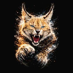 Lynx agressif griffes yeux bleus