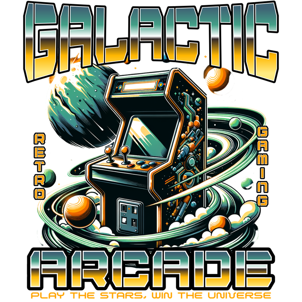 Machine arcade planètes anneaux étoiles rétro gamer