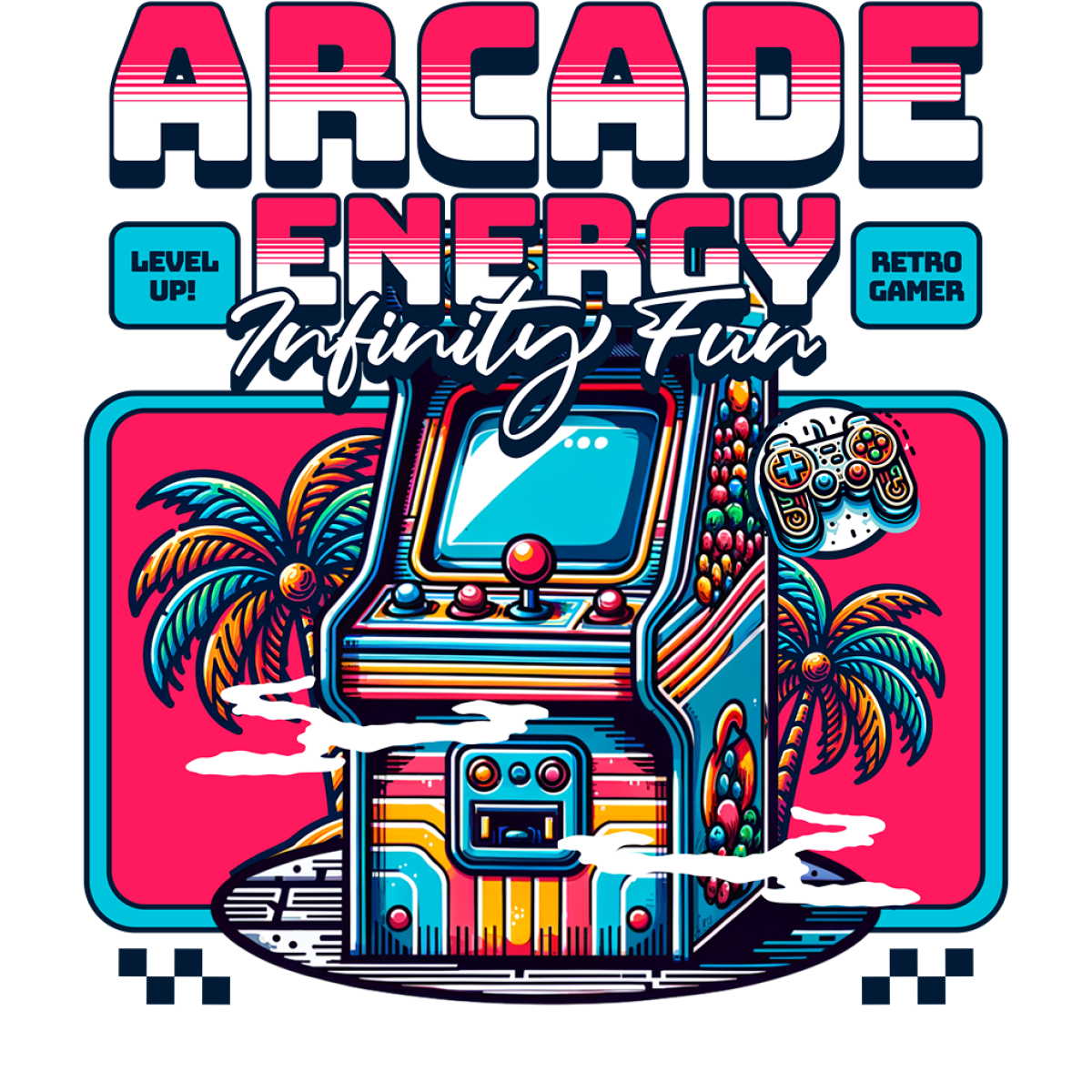Machine arcade rétro palmiers et manette