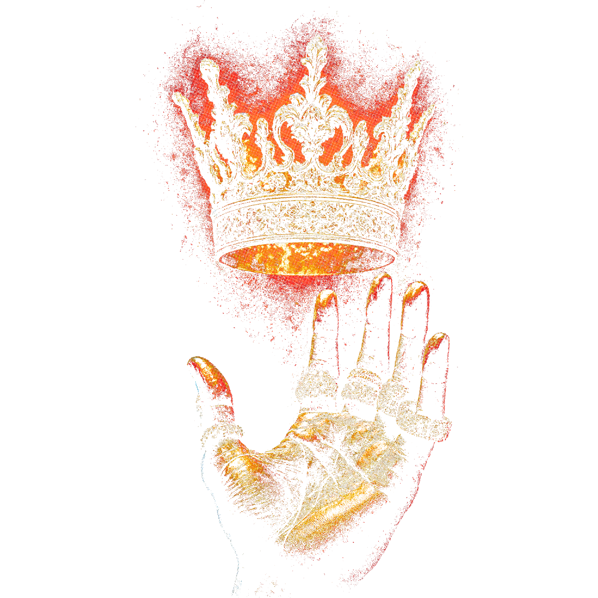 Main atteignant couronne royale rouge