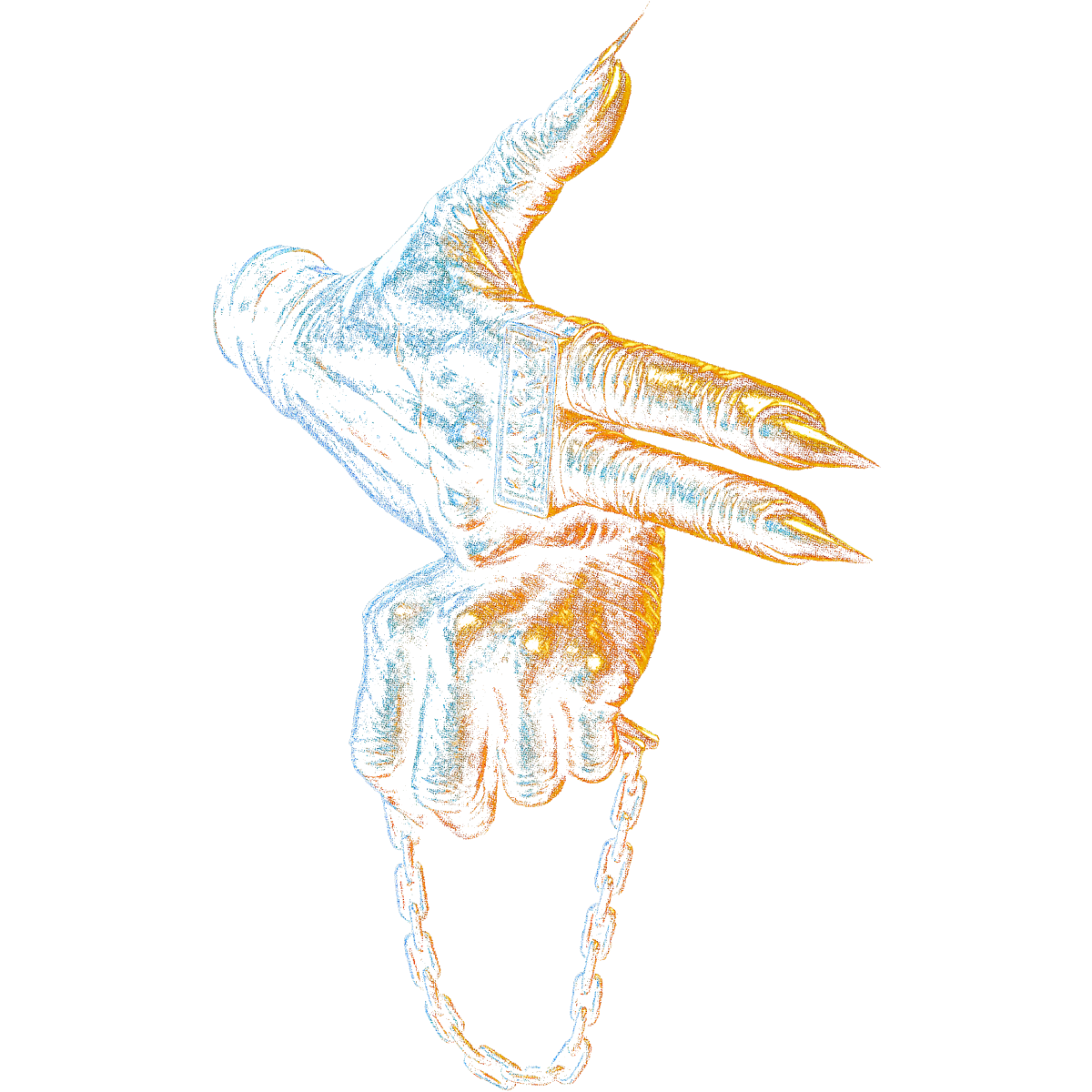 Main avec longue chaîne et ongles pointus