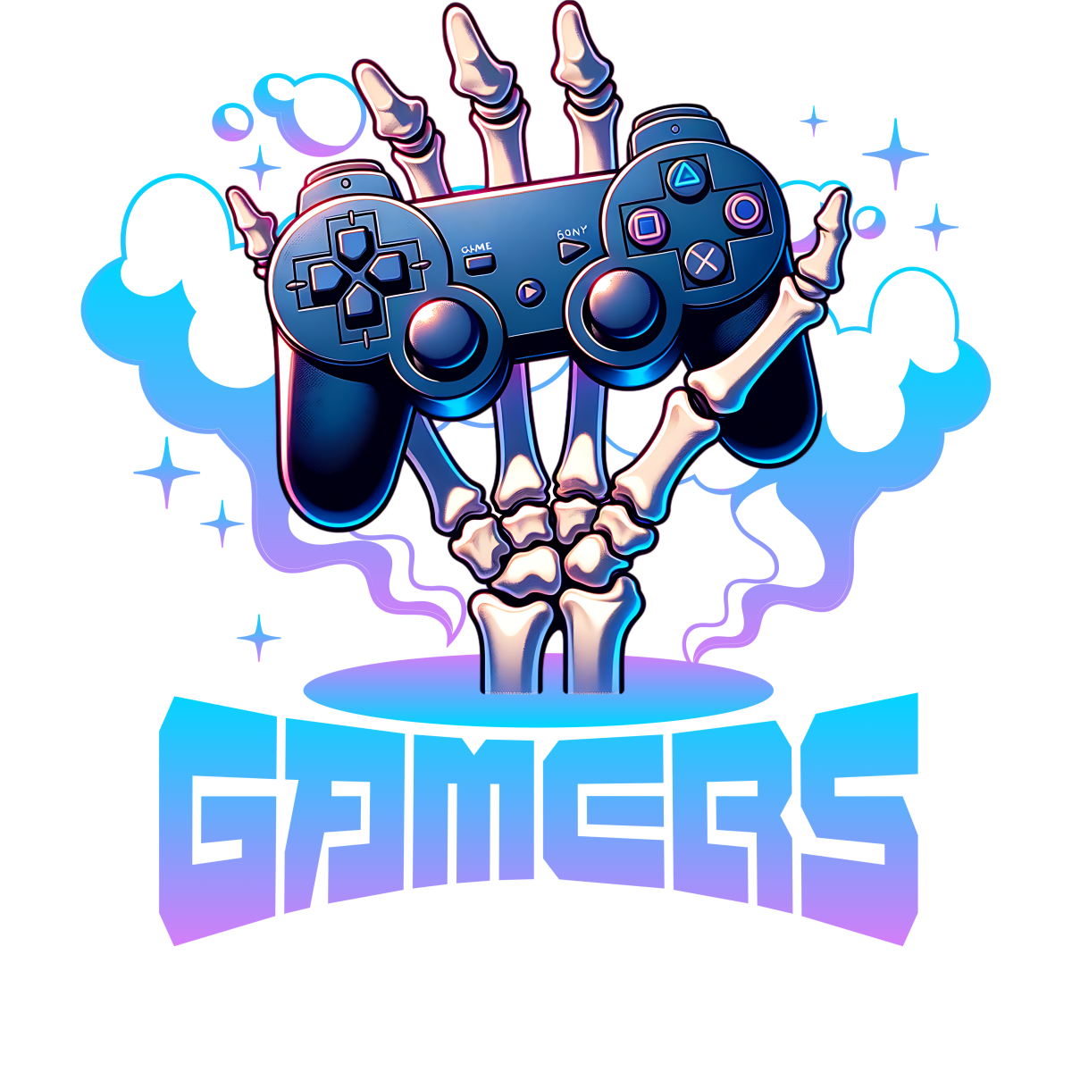 Main squelette tenant manette vidéo game gamers