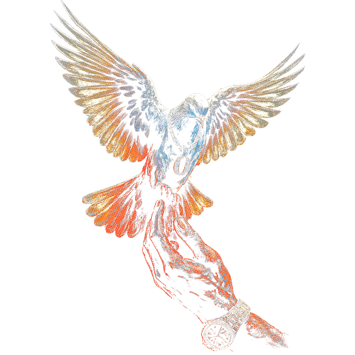 Main tendue oiseau ailes déployées montre bracelet