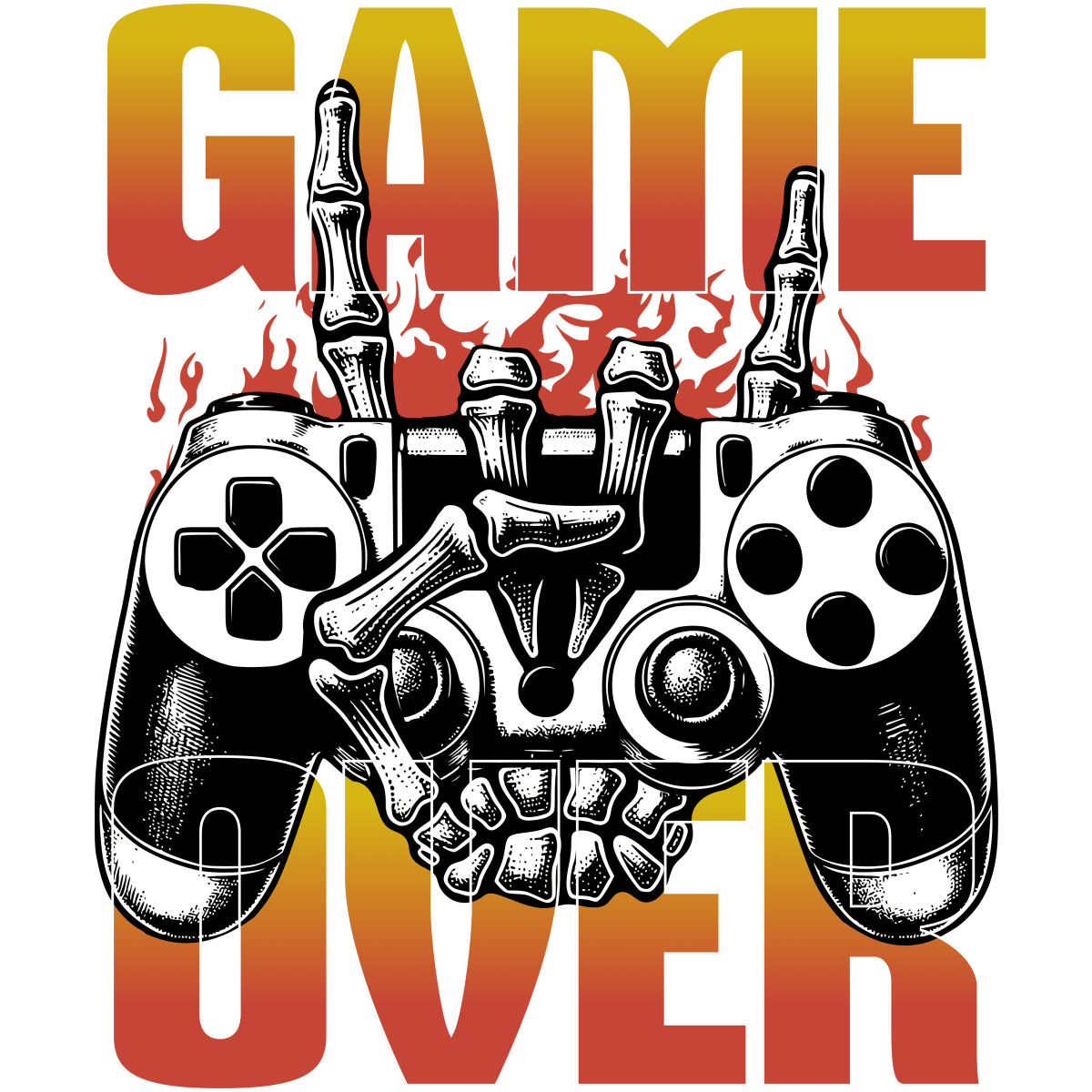 Manette jeu vidéo main squelette flammes