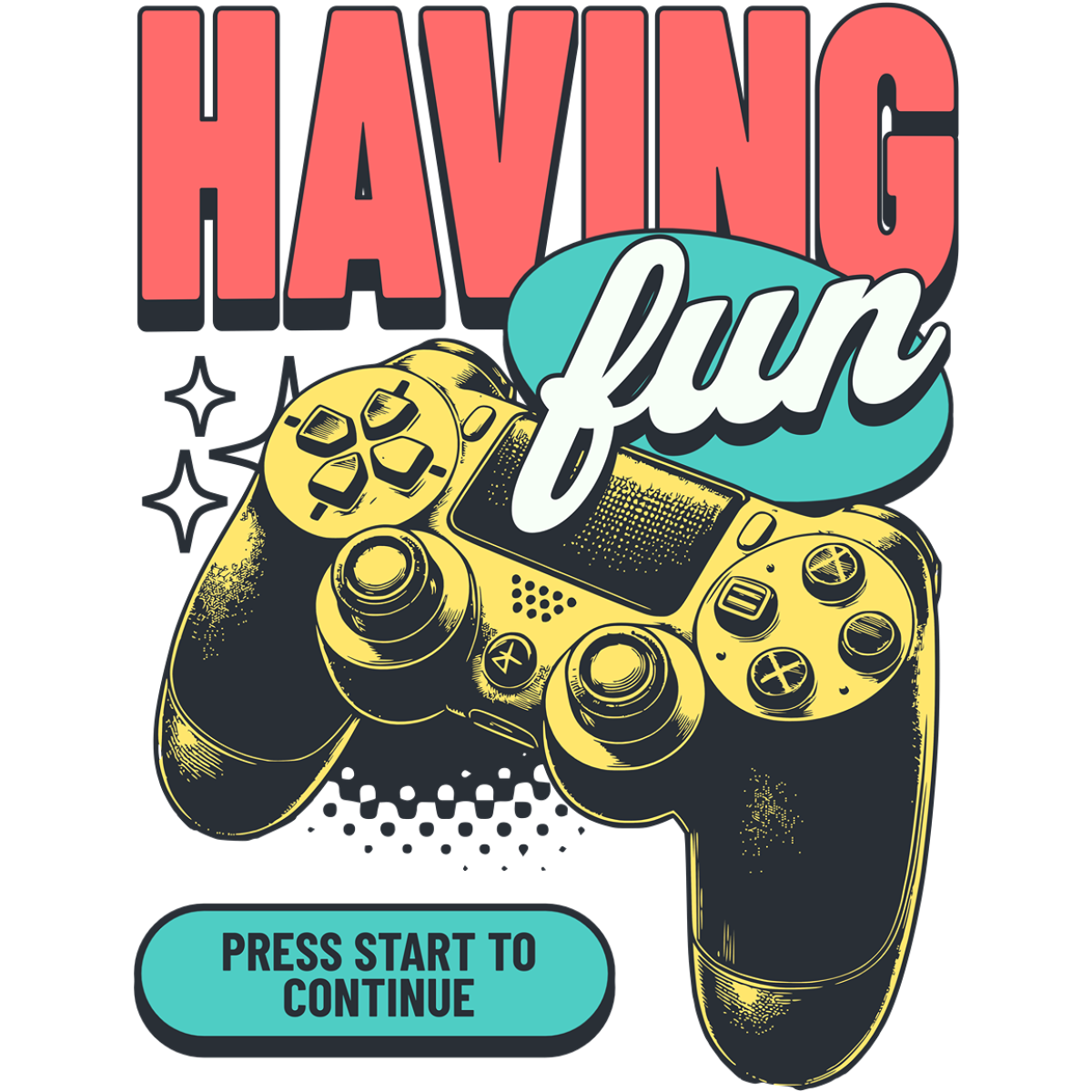 Manette jeux vidéo texte coloré rétro