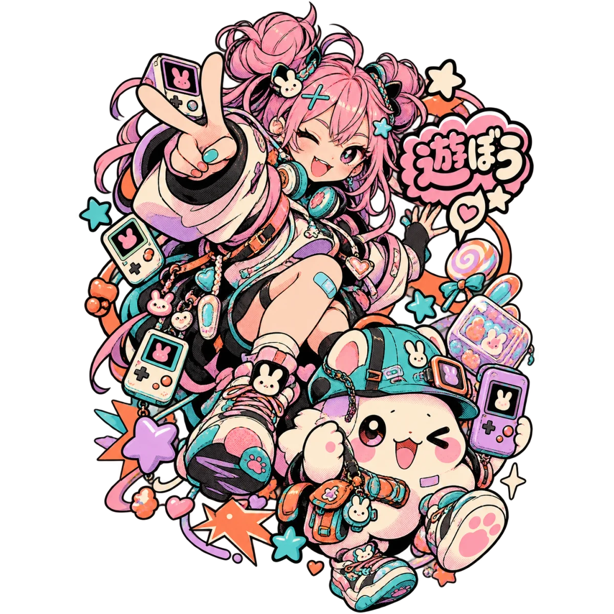 Manga rose et créature ludique
