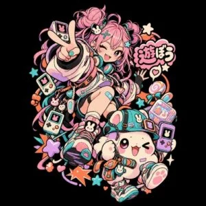 Manga rose et créature ludique