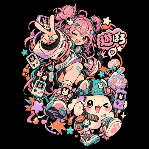 Manga rose et créature ludique