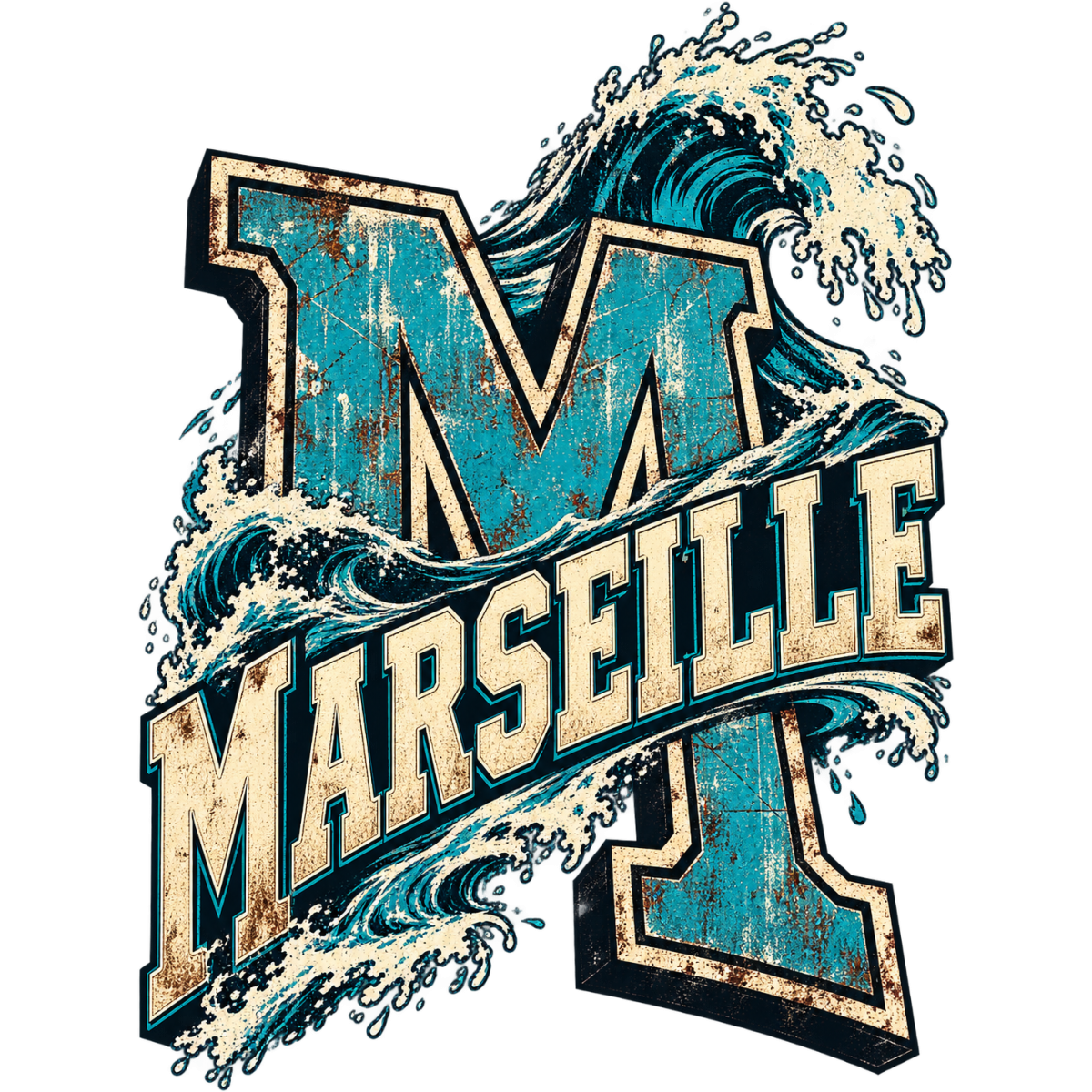 Marseille Lettre Vagues Varsity Grunge