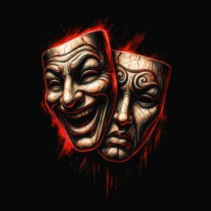 Masques de théâtre souriant et triste rouge