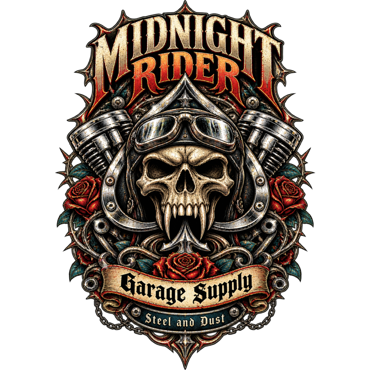 Midnight Rider Skull Roses