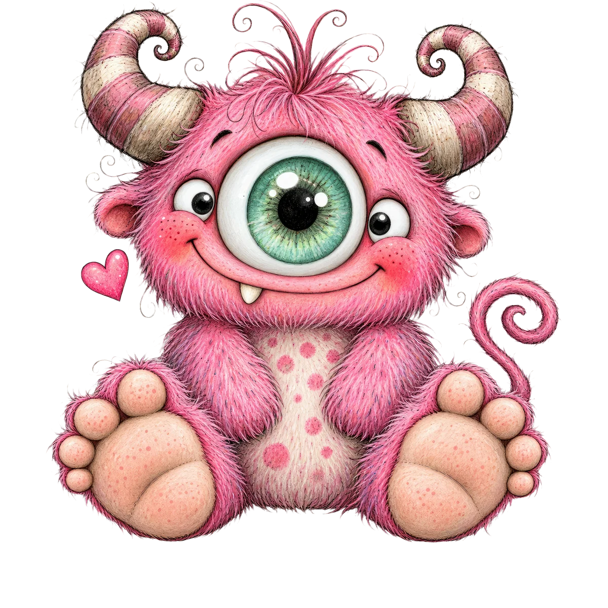 Monstre adorable rose un œil coeurs