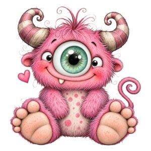 Monstre adorable rose un œil coeurs