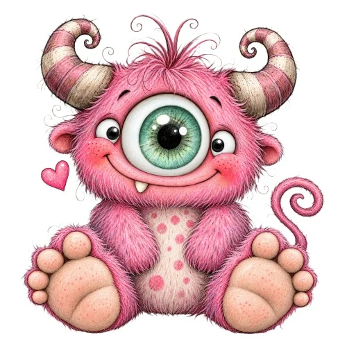 Monstre adorable rose un œil coeurs