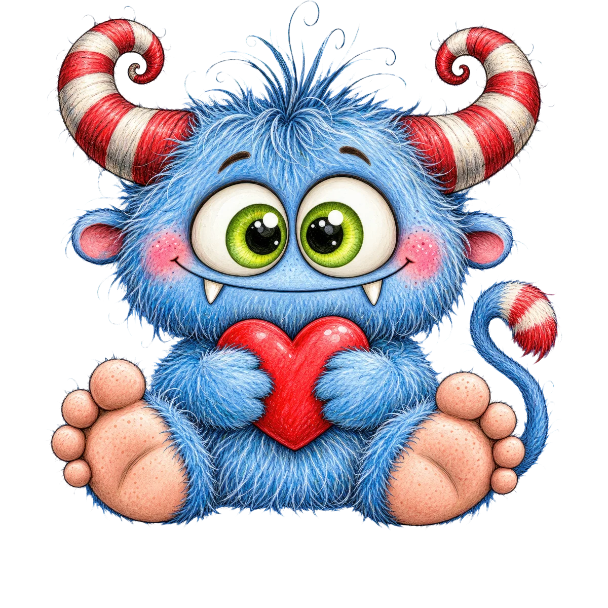 Monstre bleu mignon tenant coeur rouge