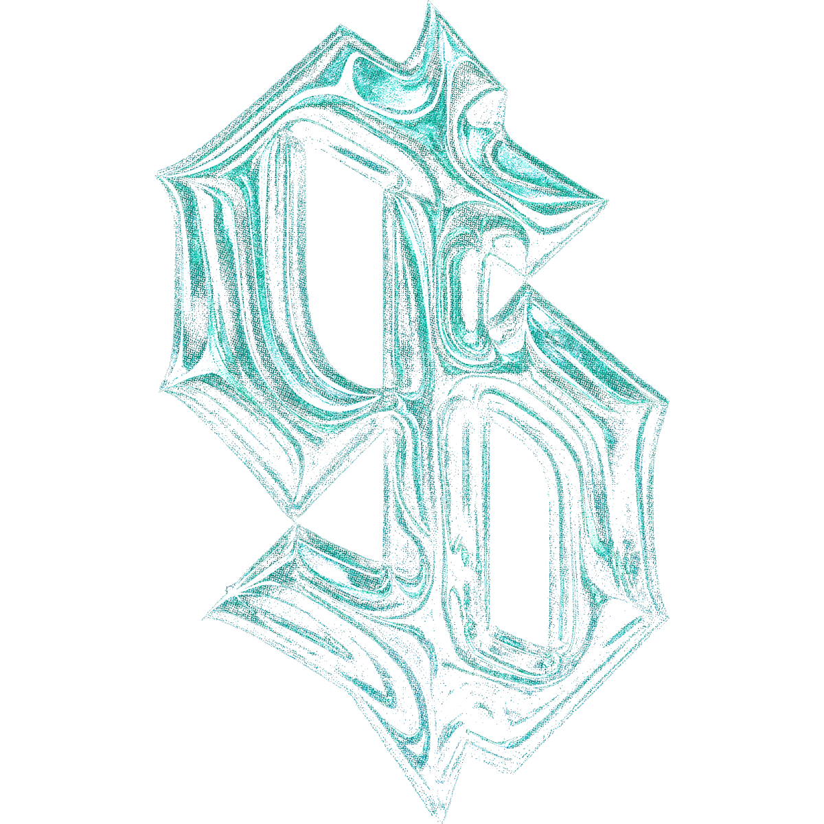 Motif calligraphique style gothique bleu