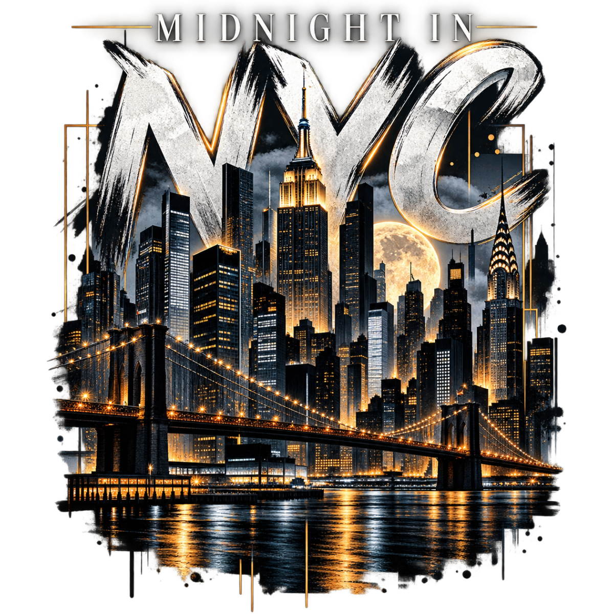 Newyork Midnight Skyline Bridge
