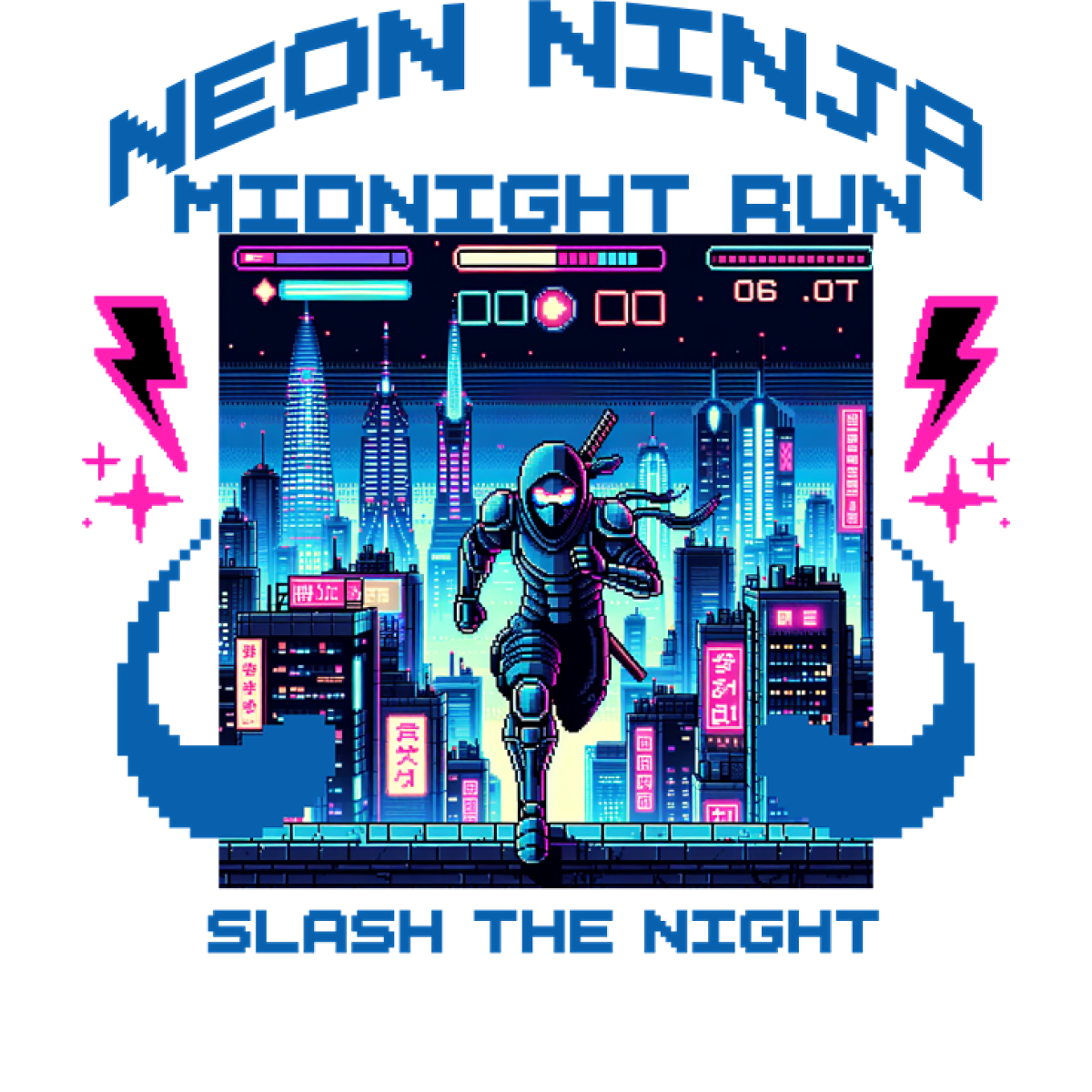 Ninja pixel art course urbaine nuit