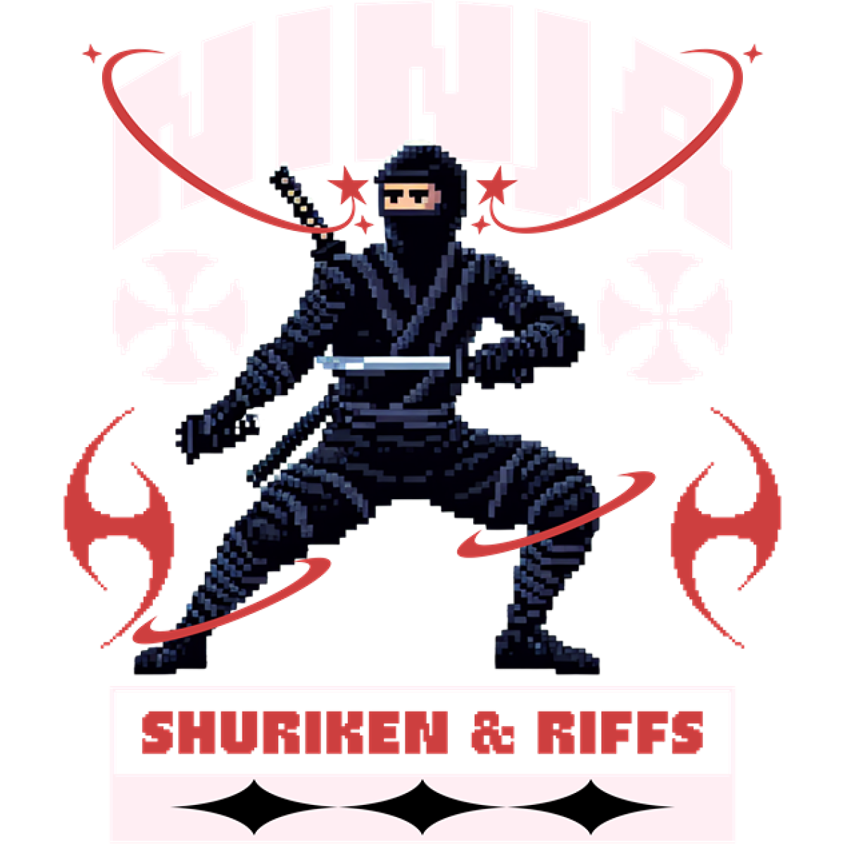Ninja pixel art étoiles shuriken