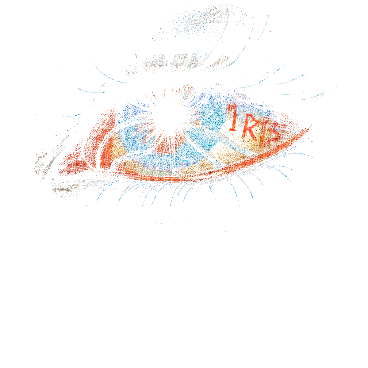 Oeil stylisé avec reflet coloré rouge
