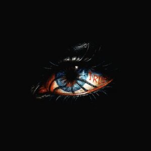 Oeil stylisé avec reflet coloré rouge