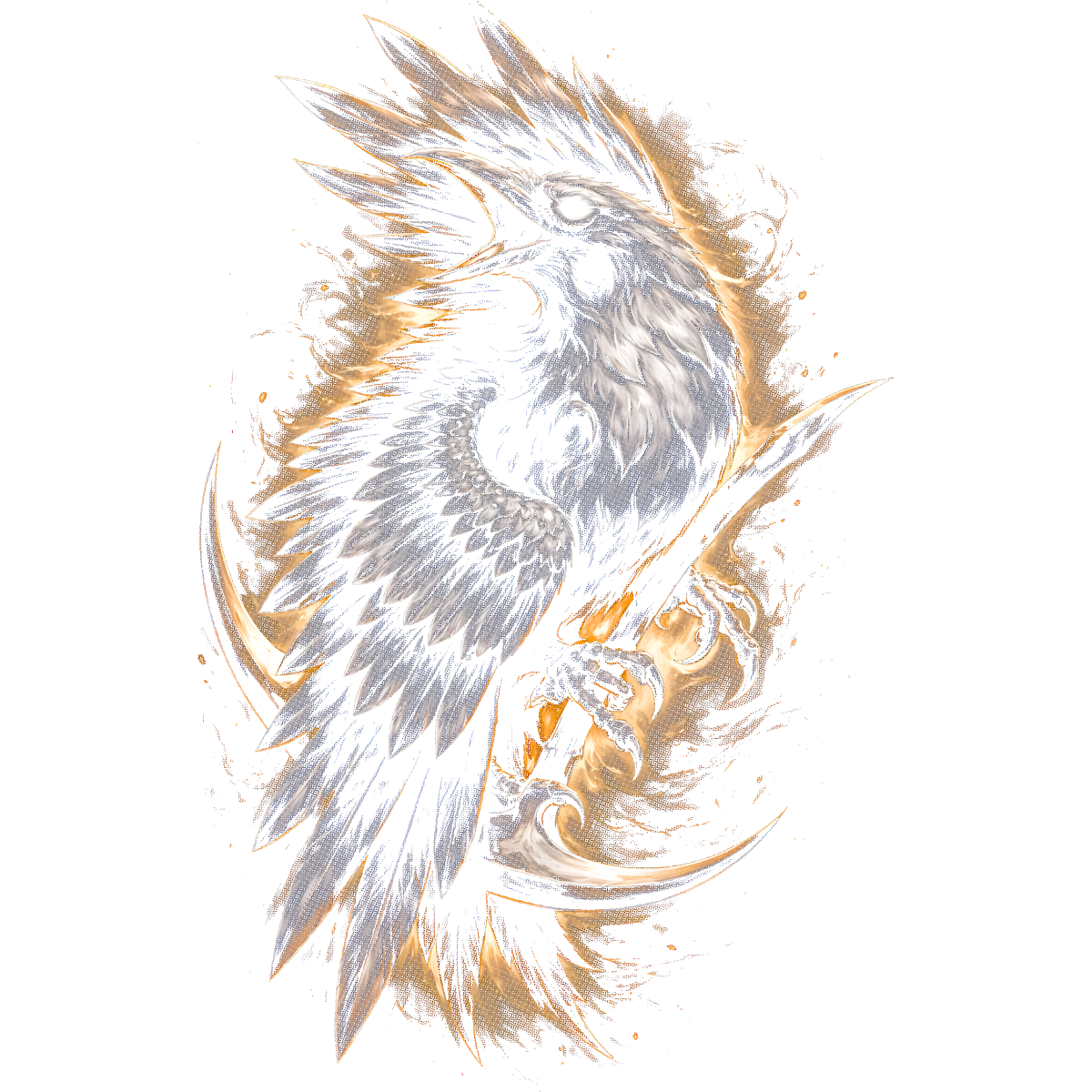 Oiseau stylisé avec griffes dorées