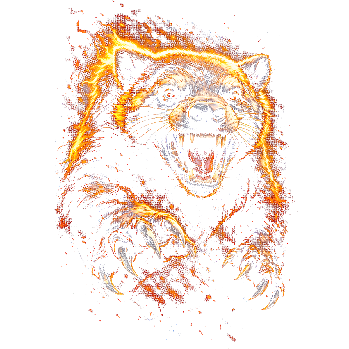 Ours rugissant griffes en flammes éclatantes