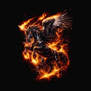 Pégase ailé cheval en flammes ardentes