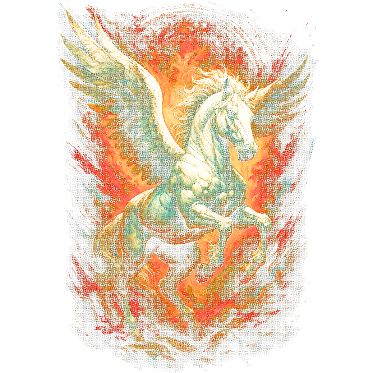 Pégase ailé cheval feu dynamique