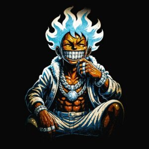 Personnage assis cheveux en feu souriant