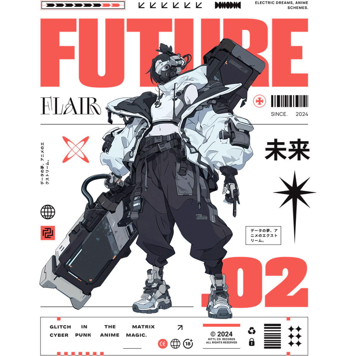 Personnage futuriste cyberpunk armé grand format