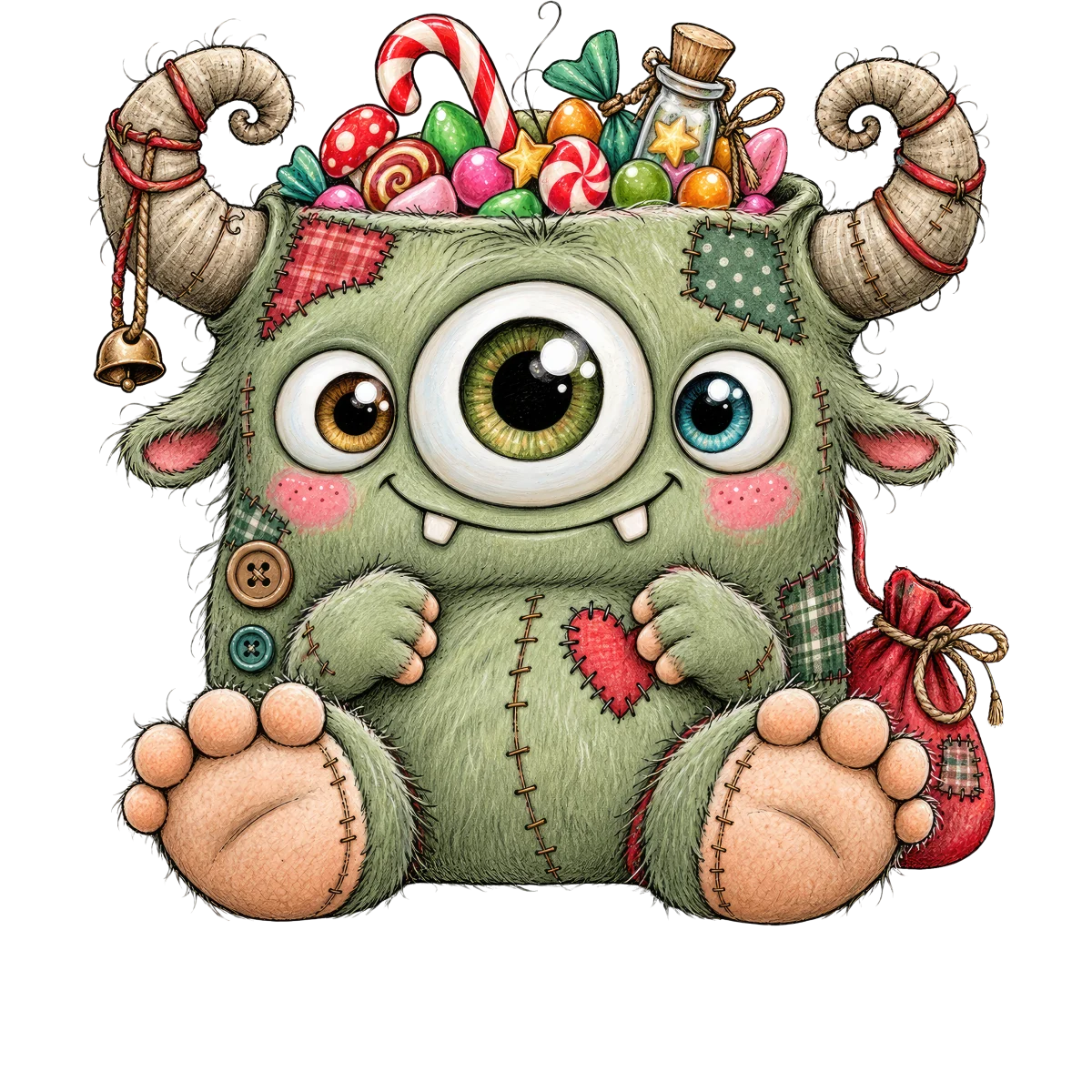Petit monstre mignon avec bonbons