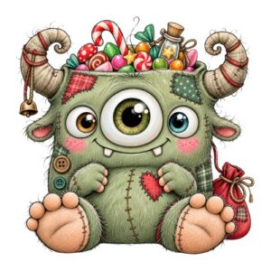 Petit monstre mignon avec bonbons
