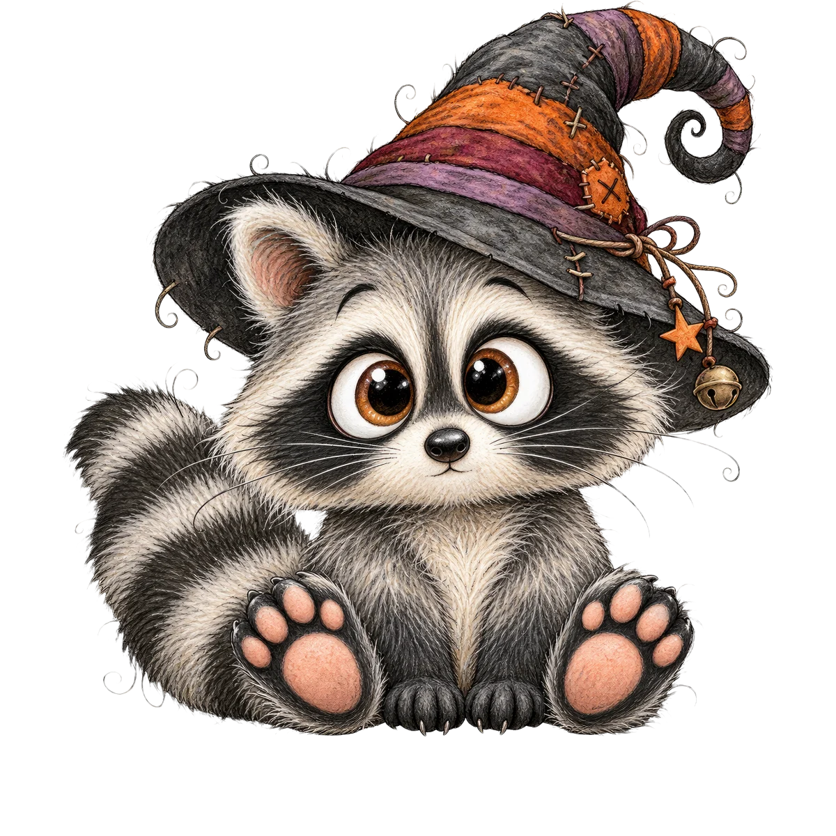 Petit raton laveur chapeau sorcier Halloween