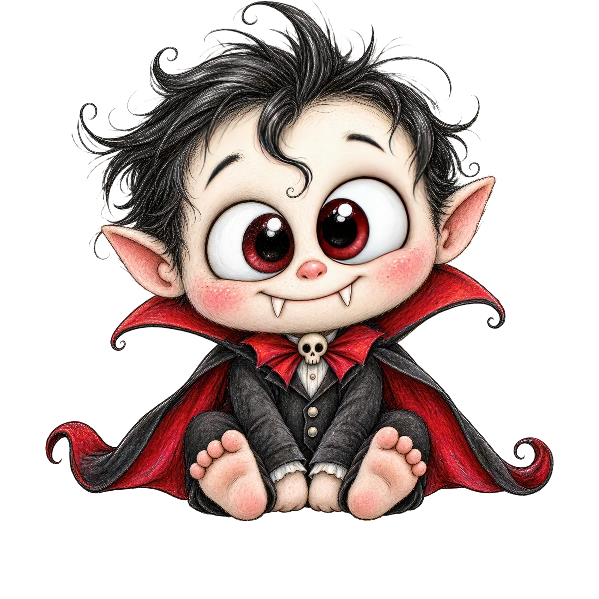 Petit vampire mignon assis souriant