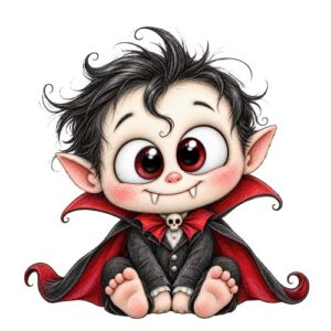 Petit vampire mignon assis souriant