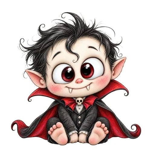 Petit vampire mignon assis souriant